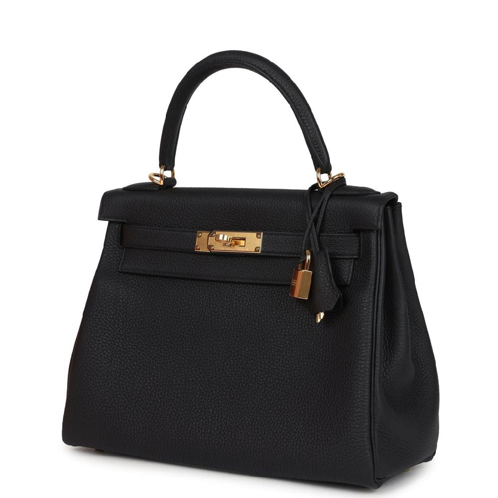 Hermes Kelly Retourne 28 Black Togo Gold Hardware