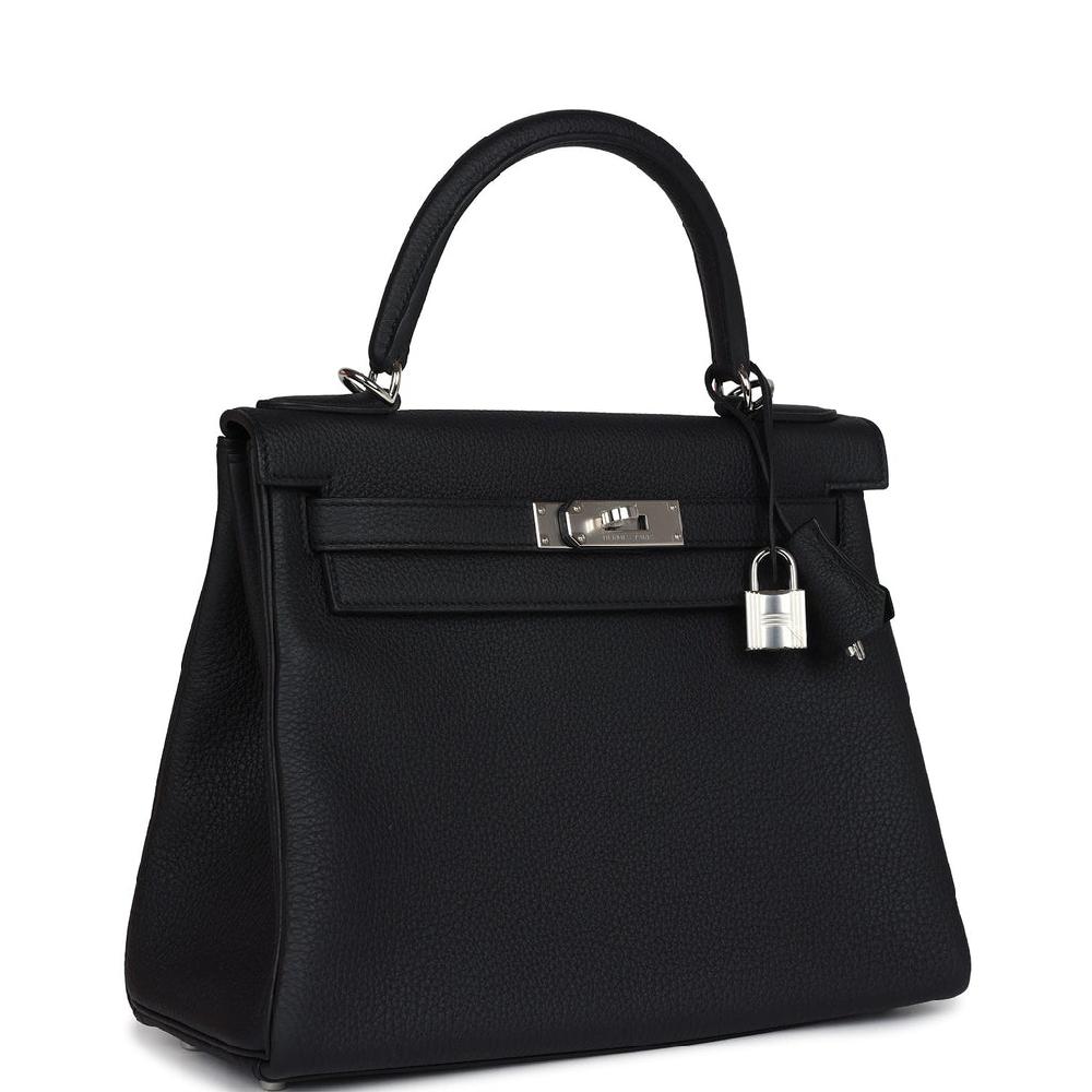 Hermes Kelly Retourne 28 Black Togo Palladium Hardware