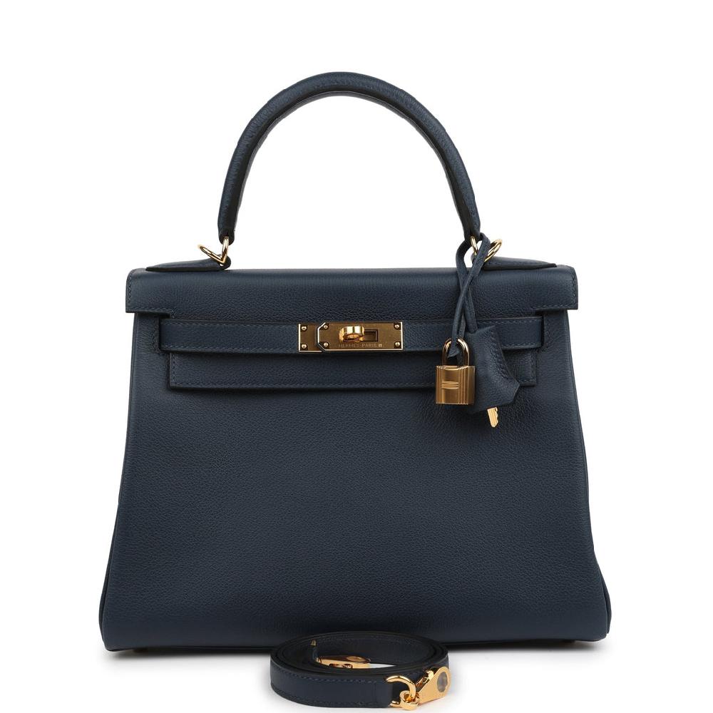 Hermes Kelly Retourne 28 Bleu Abysse Evercolor Gold Hardware