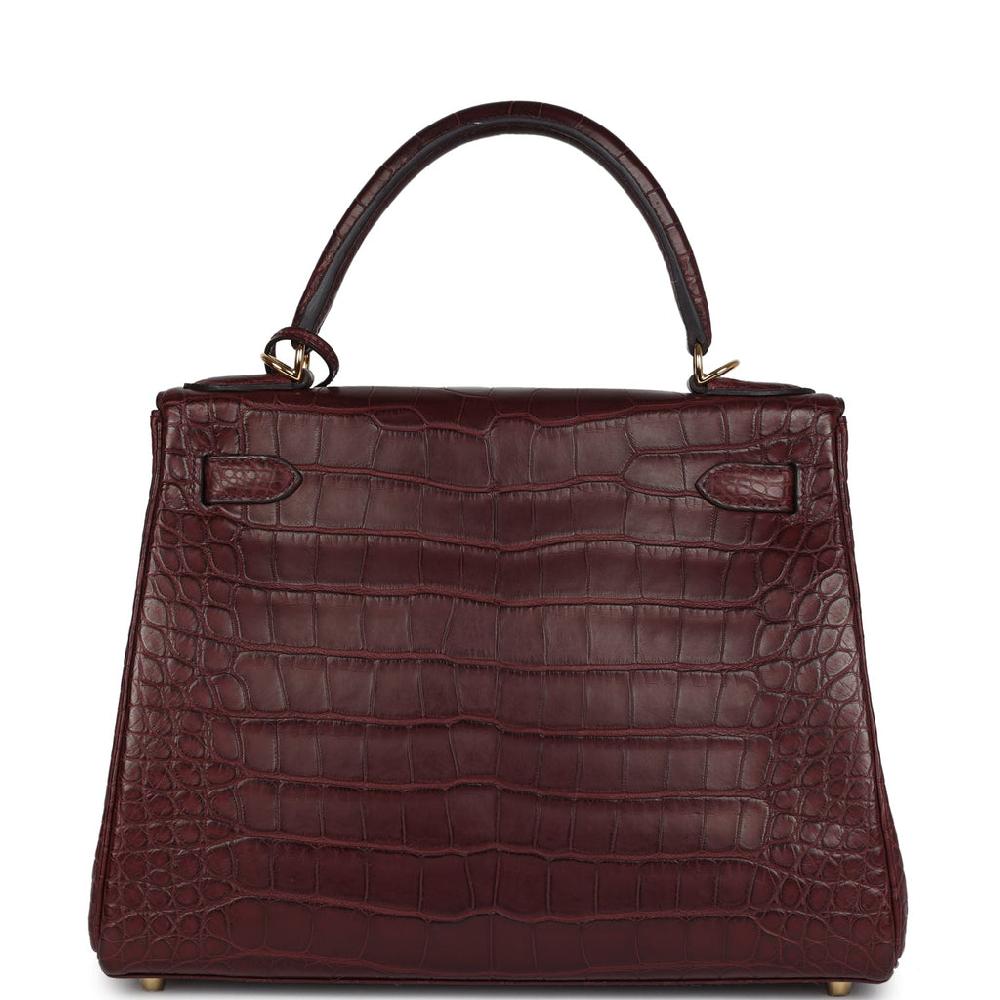 Hermes Kelly Retourne 28 Bordeaux Matte Alligator Gold Hardware
