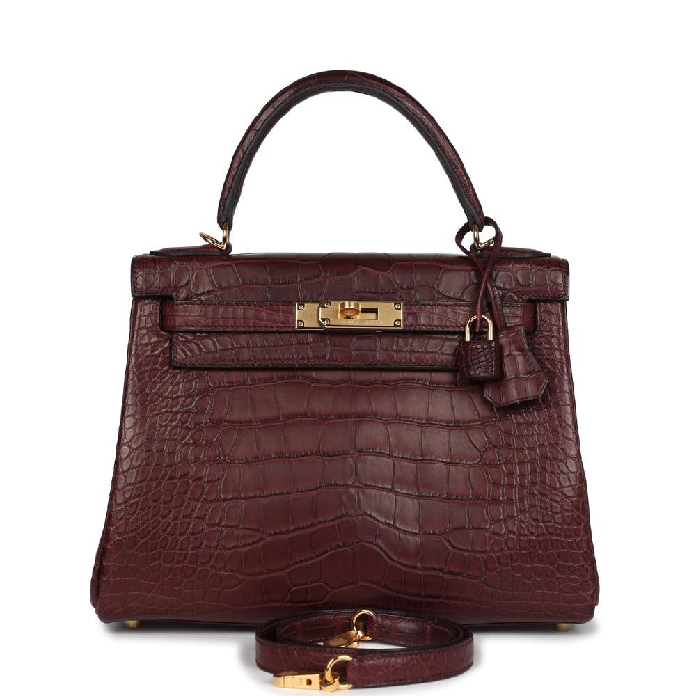 Hermes Kelly Retourne 28 Bordeaux Matte Alligator Gold Hardware