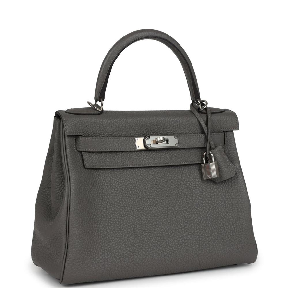 Hermes Kelly Retourne 28 Gris Meyer Clemence Palladium Hardware