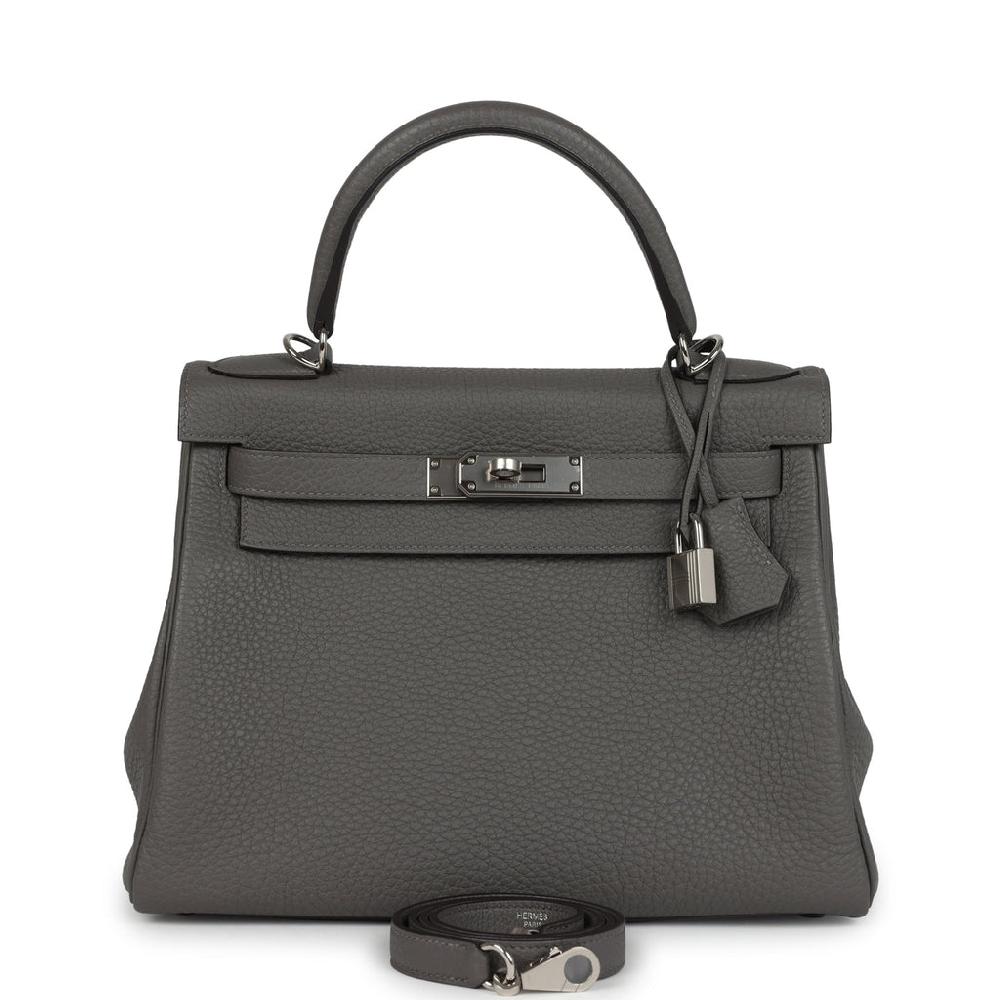 Hermes Kelly Retourne 28 Gris Meyer Clemence Palladium Hardware