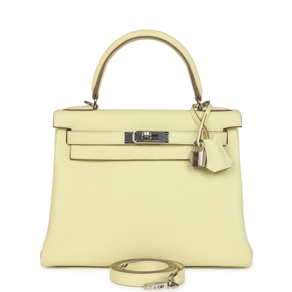Hermes Kelly Retourne 28 Jaune Milton Clemence Palladium Hardware