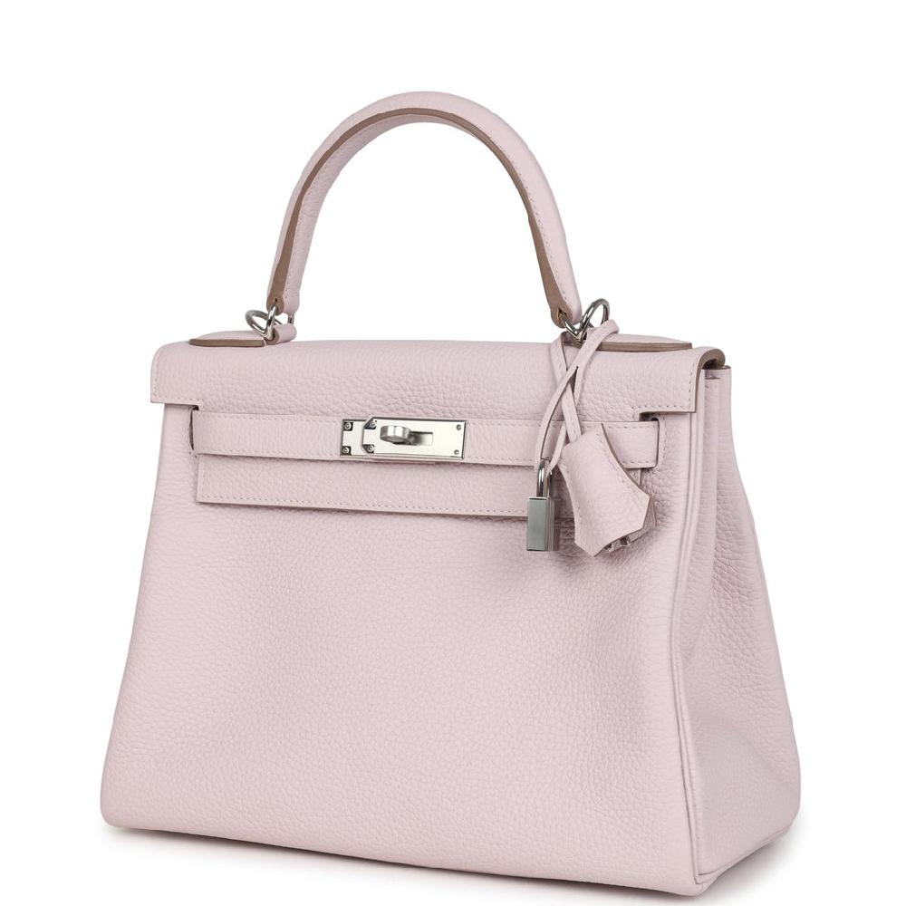 Hermes Kelly Retourne 28 Mauve Pale Clemence Palladium Hardware