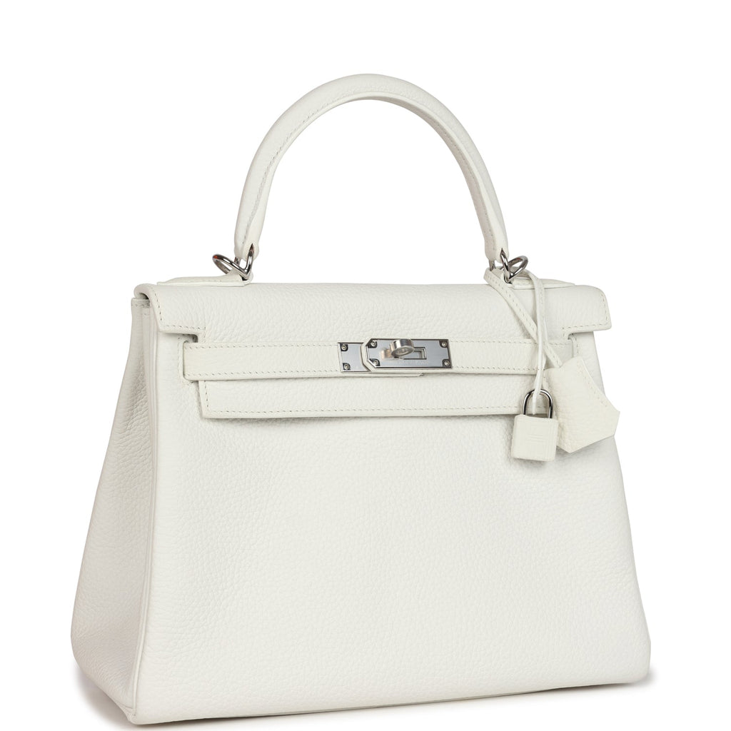 Hermes Kelly Retourne 28 White Clemence Palladium Hardware