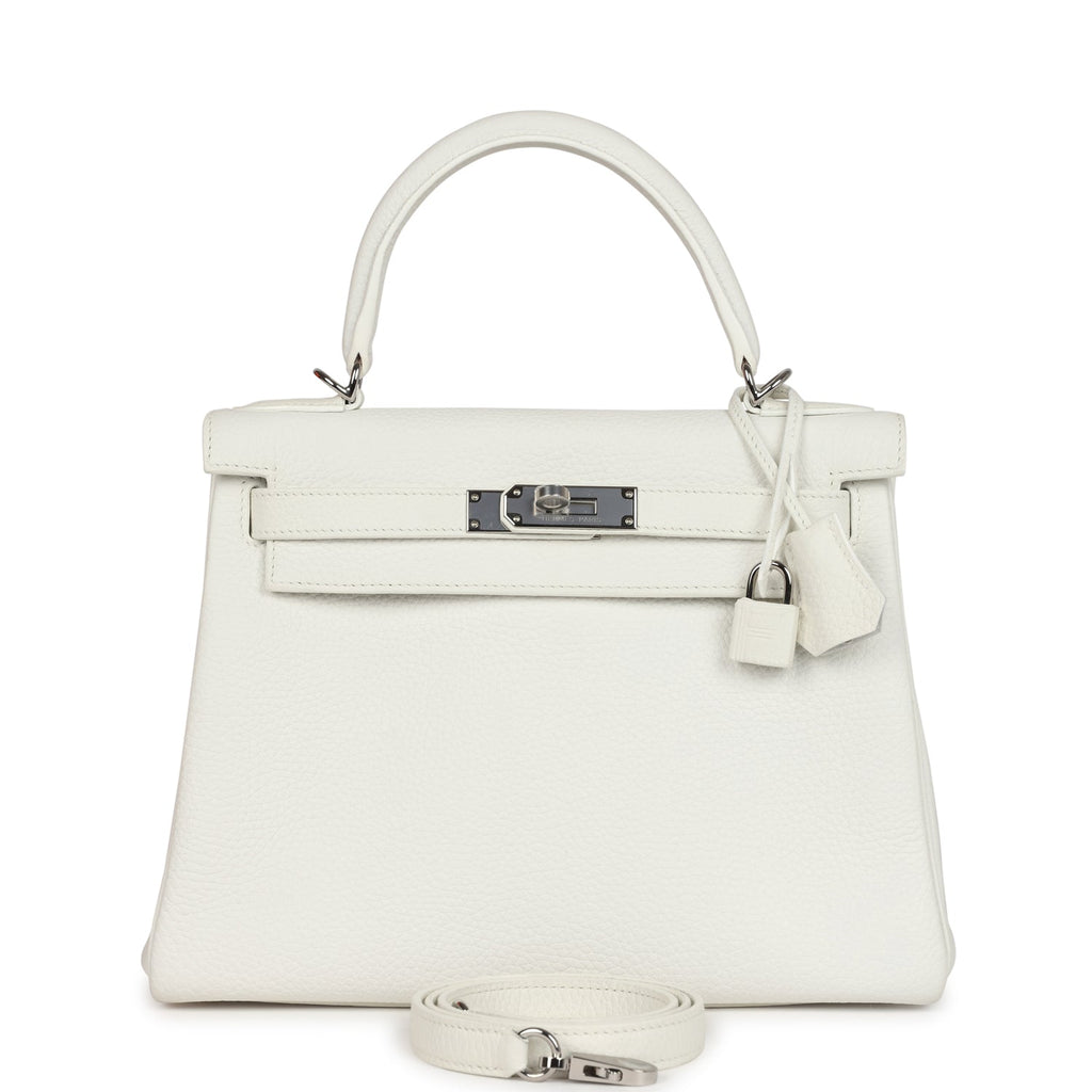 Hermes Kelly Retourne 28 White Clemence Palladium Hardware Hermes Kelly Retourne 28 White Clemence Palladium Hardware