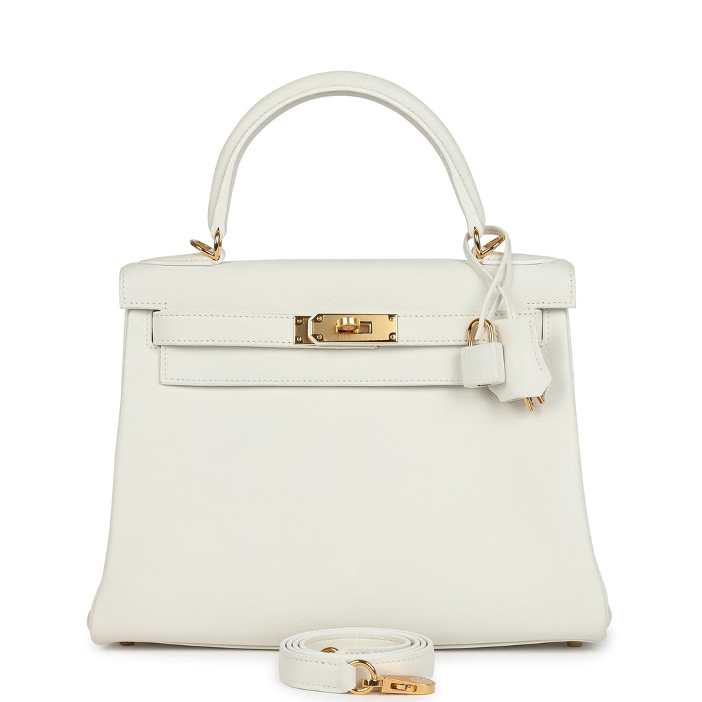 Hermes Kelly Retourne 28 White Evercolor Gold Hardware Hermes Kelly Retourne 28 White Evercolor Gold Hardware