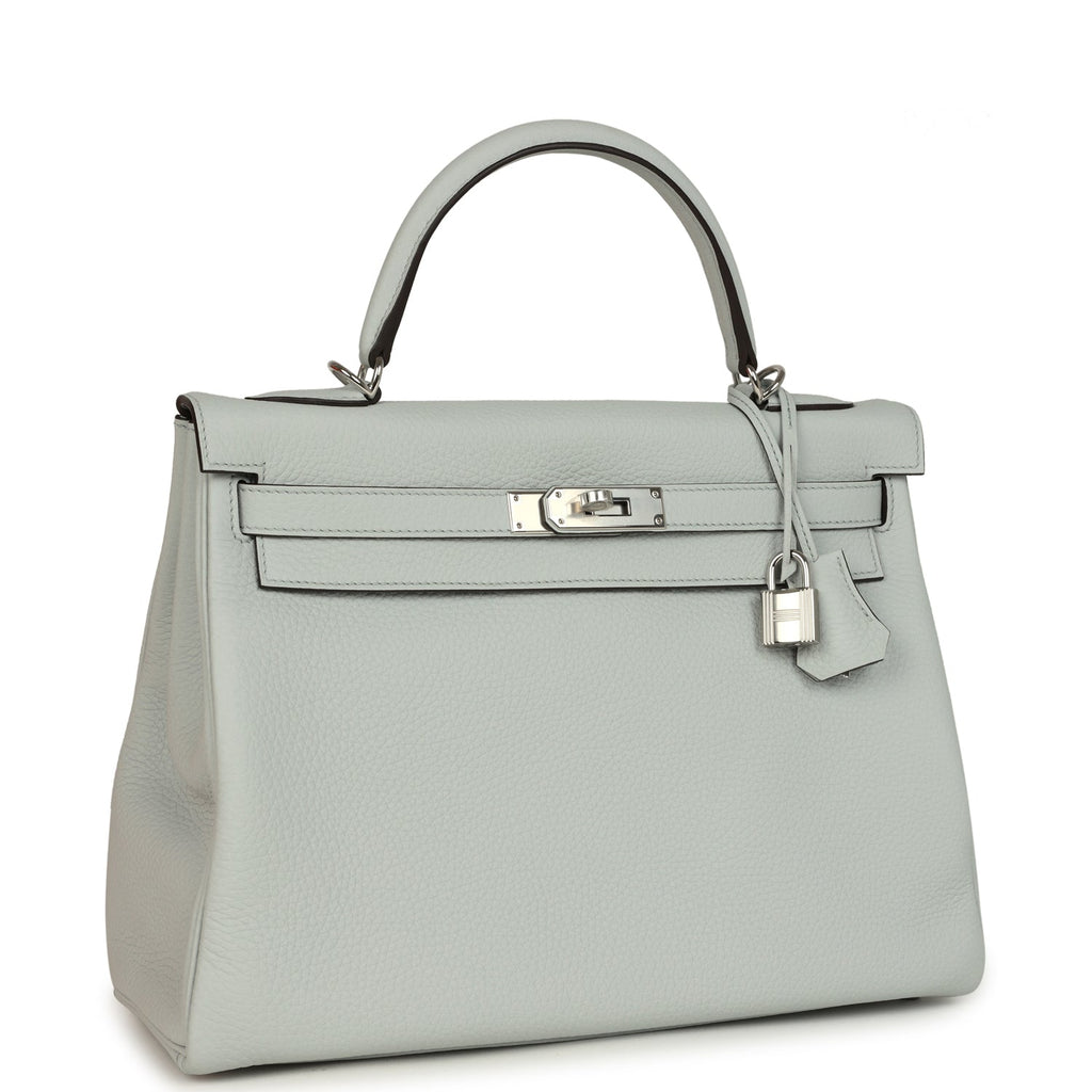 Hermes Kelly Retourne 32 Bleu Pale Clemence Palladium Hardware