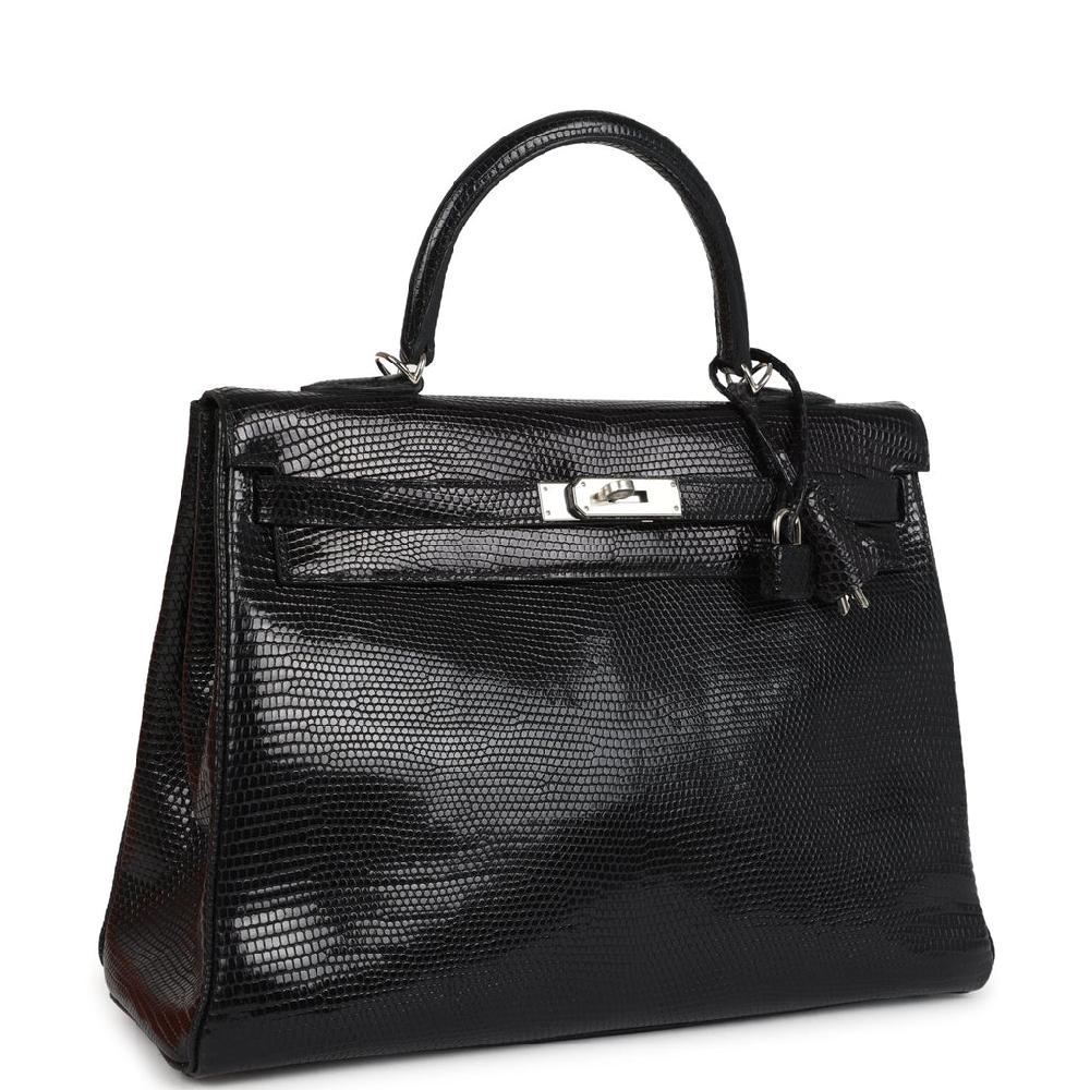 Hermes Kelly Retourne 35 Black Varanus Niloticus Lizard Palladium Hardware