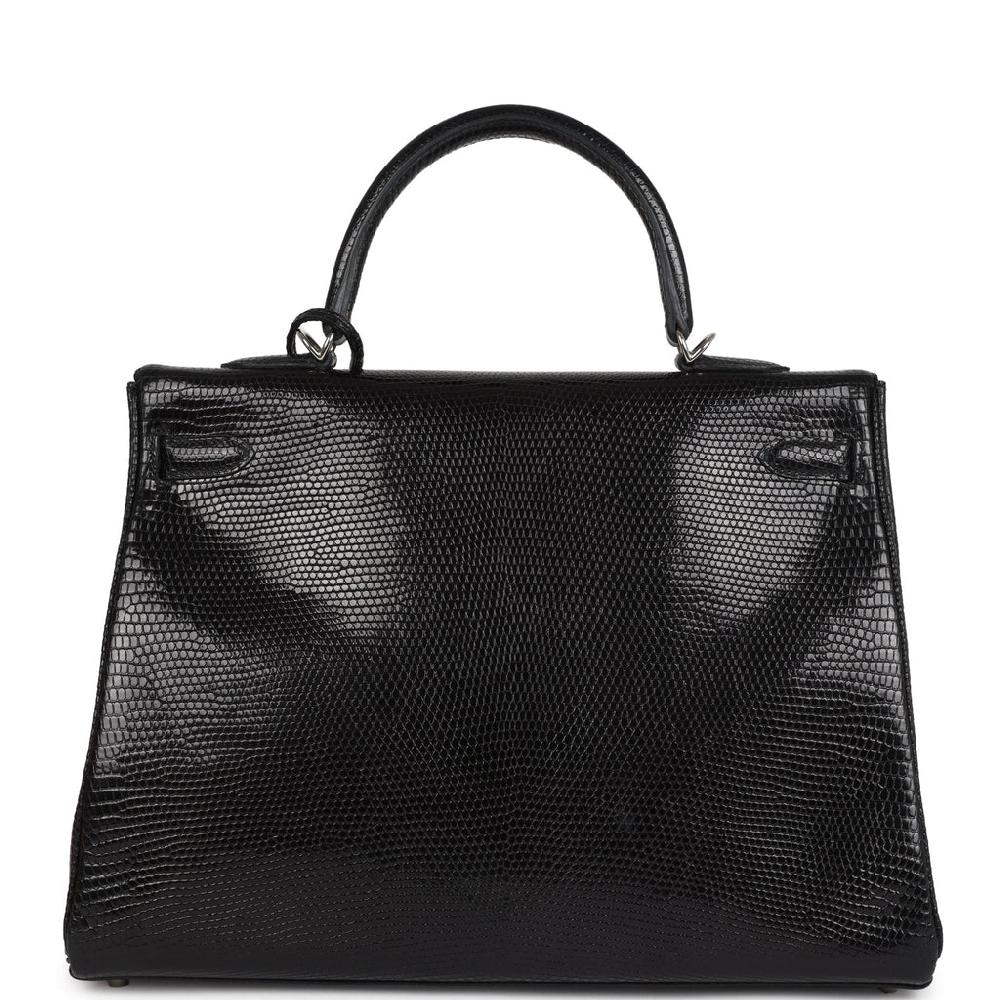 Hermes Kelly Retourne 35 Black Varanus Niloticus Lizard Palladium Hardware