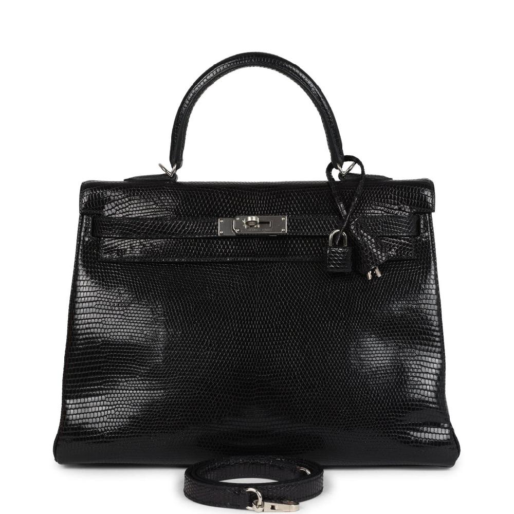 Hermes Kelly Retourne 35 Black Varanus Niloticus Lizard Palladium Hardware