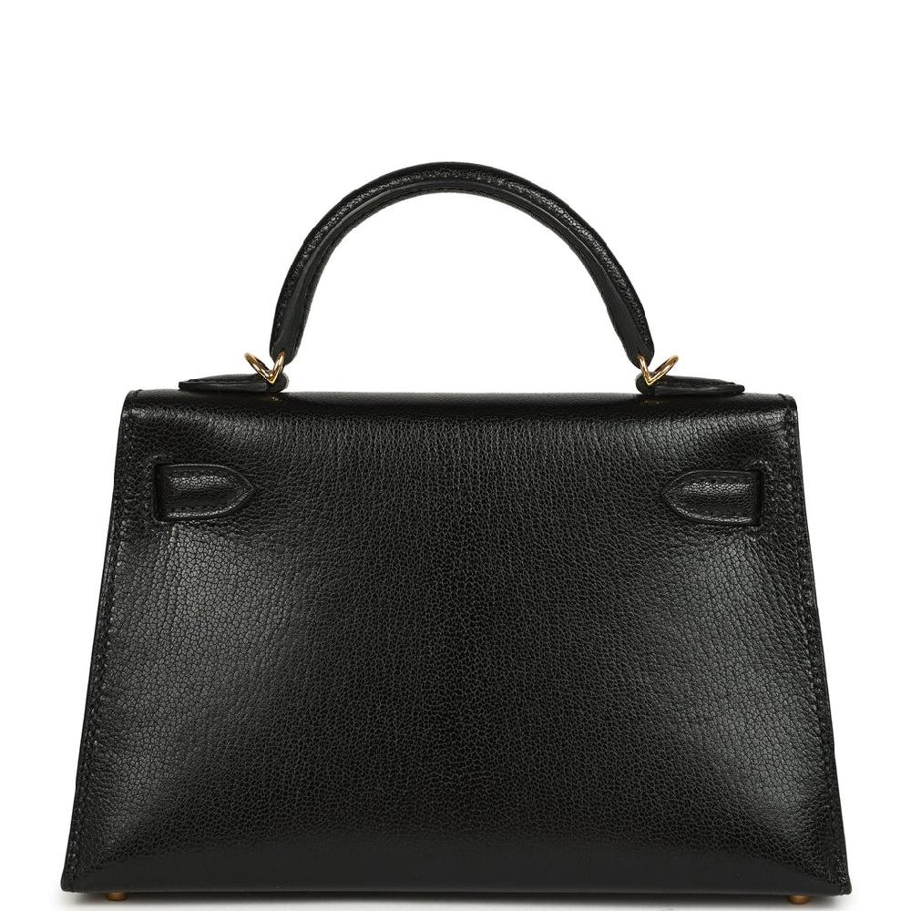 Hermes Kelly Sellier 20 Black Chevre Mysore Gold Hardware