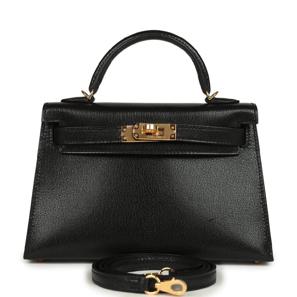 Hermes Kelly Sellier 20 Black Chevre Mysore Gold Hardware