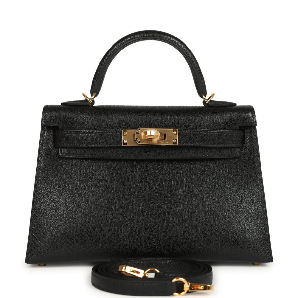 Hermes Kelly Sellier 20 Black Chevre Mysore Gold Hardware