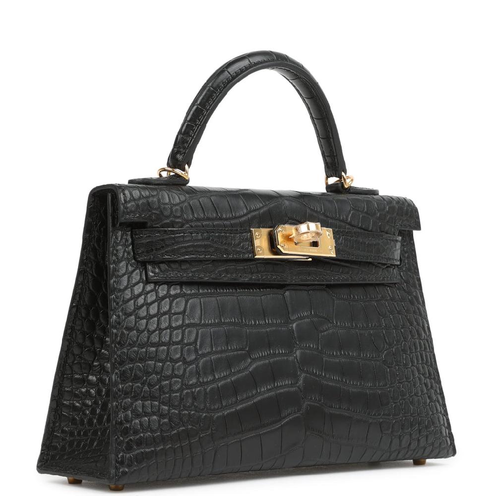 Hermes Kelly Sellier 20 Black Matte Alligator Gold Hardware