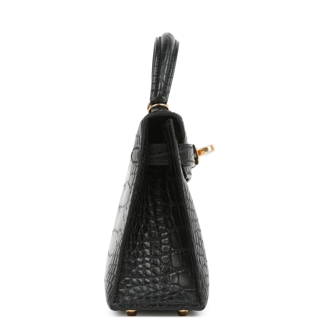 Hermes Kelly Sellier 20 Black Matte Alligator Gold Hardware