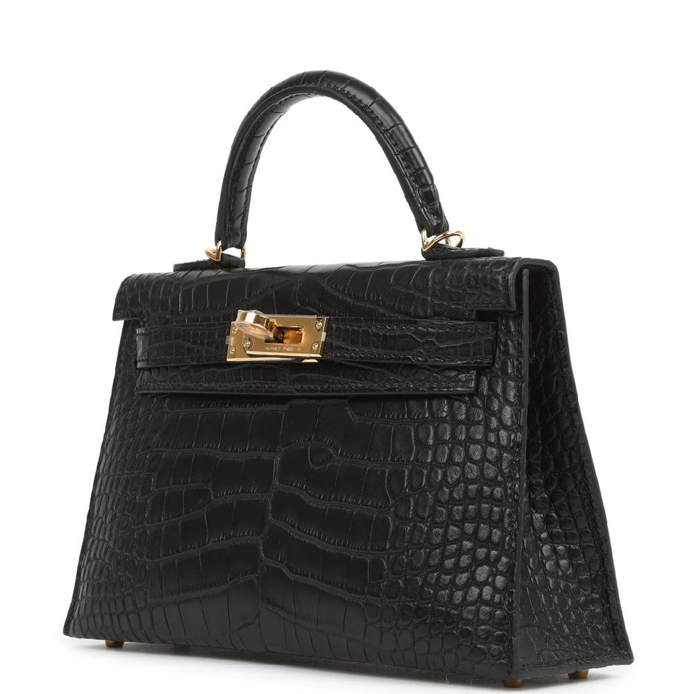 Hermes Kelly Sellier 20 Black Matte Alligator Gold Hardware