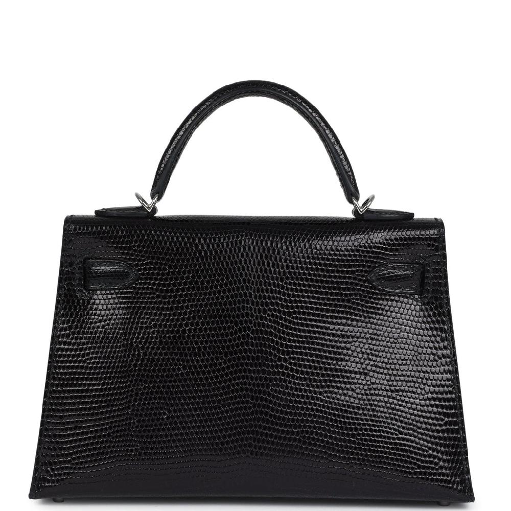 Hermes Kelly Sellier 20 Black Varanus Niloticus Lizard Palladium Hardware