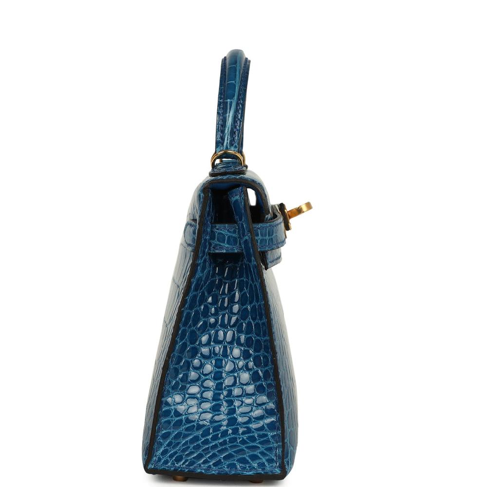 Hermes Kelly Sellier 20 Bleu Mykonos Shiny Alligator Gold Hardware
