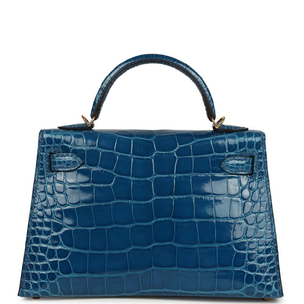 Hermes Kelly Sellier 20 Bleu Mykonos Shiny Alligator Gold Hardware