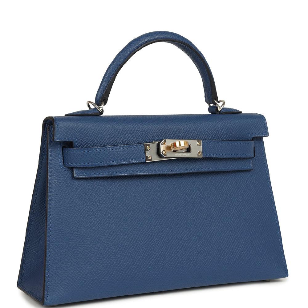 Hermes Kelly Sellier 20 Bleu Tie Epsom Electrum Hardware