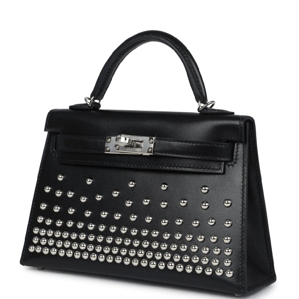 Hermes Kelly Sellier 20 Clouté Black Box Palladium Hardware