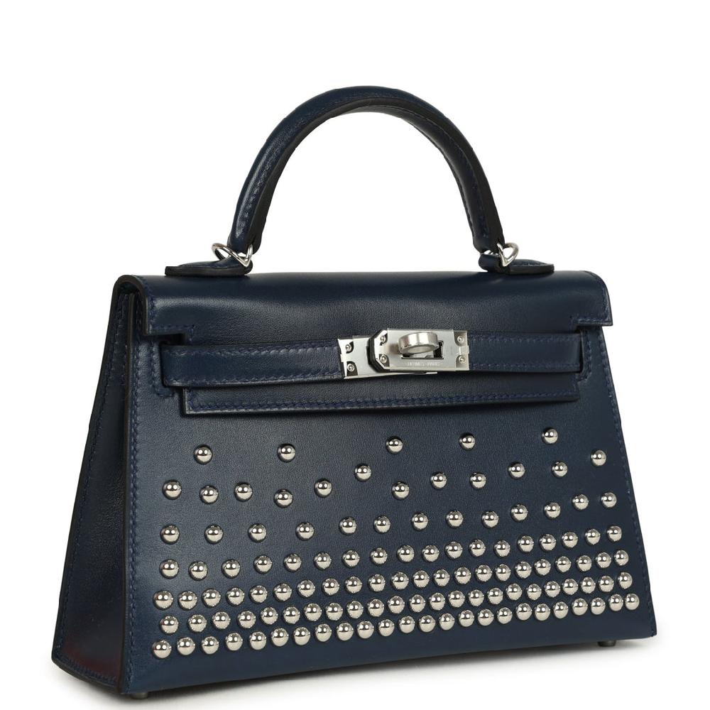 Hermes Kelly Sellier 20 Clouté Bleu Abyss Box Palladium Hardware