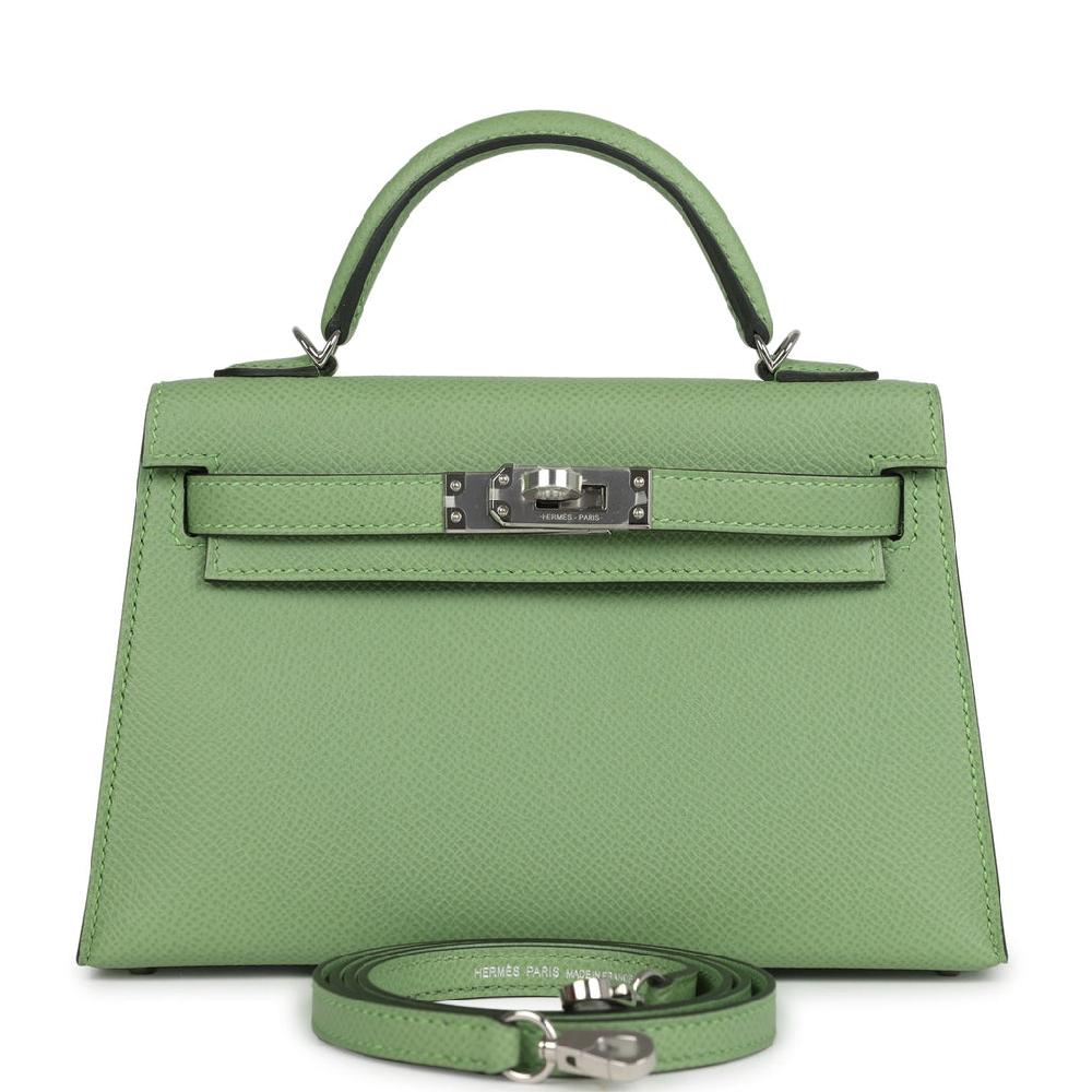 Hermes Kelly Sellier 20 Vert Criquet Epsom Palladium Hardware