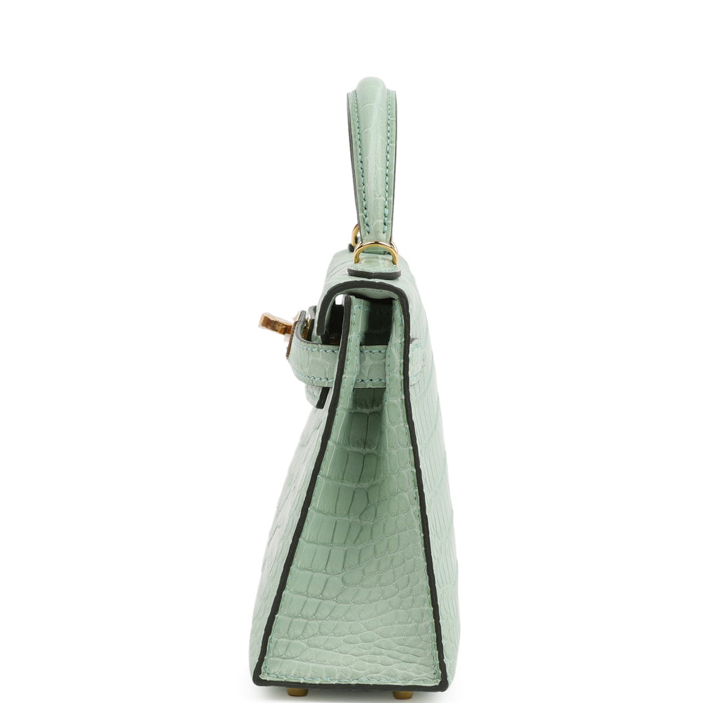 Hermes Kelly Sellier 20 Vert D'Eau Matte Porosus Crocodile Gold Hardware