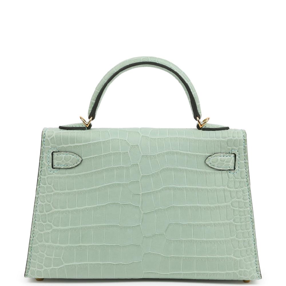 Hermes Kelly Sellier 20 Vert D'Eau Matte Porosus Crocodile Gold Hardware