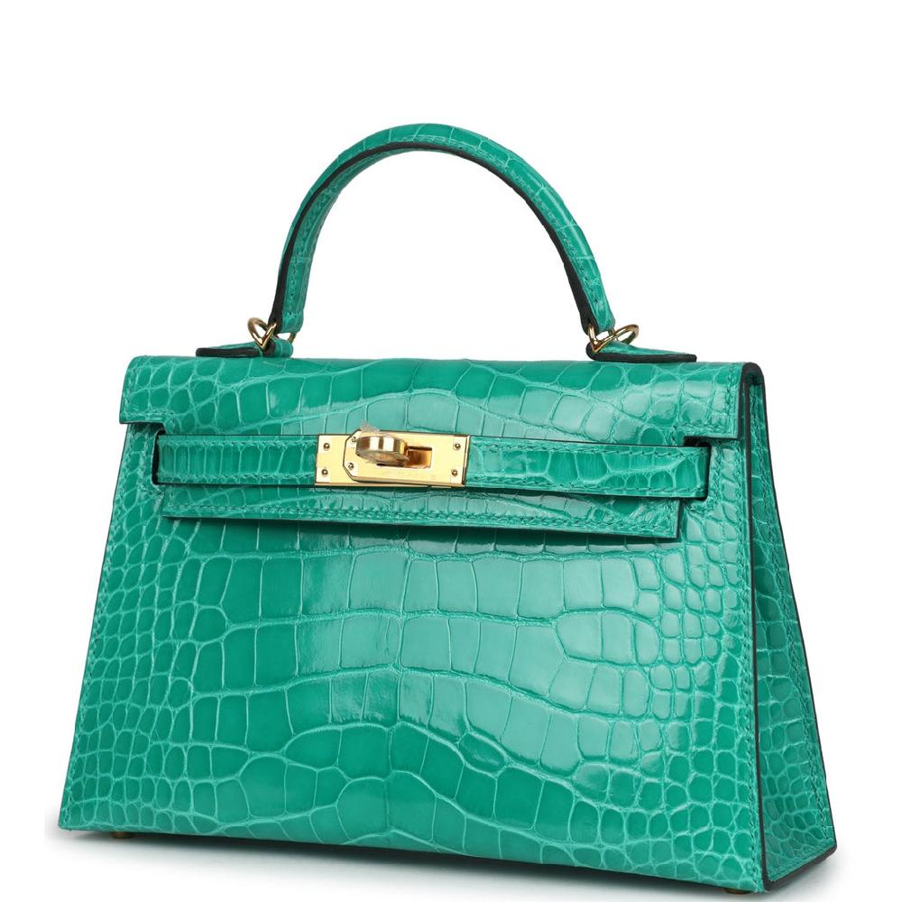 Hermes Kelly Sellier 20 Vert Jade Shiny Alligator Gold Hardware