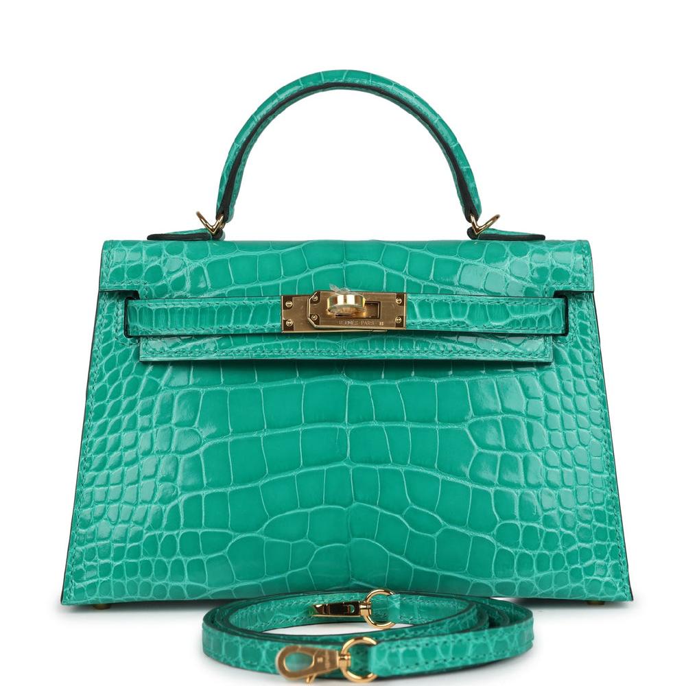 Hermes Kelly Sellier 20 Vert Jade Shiny Alligator Gold Hardware