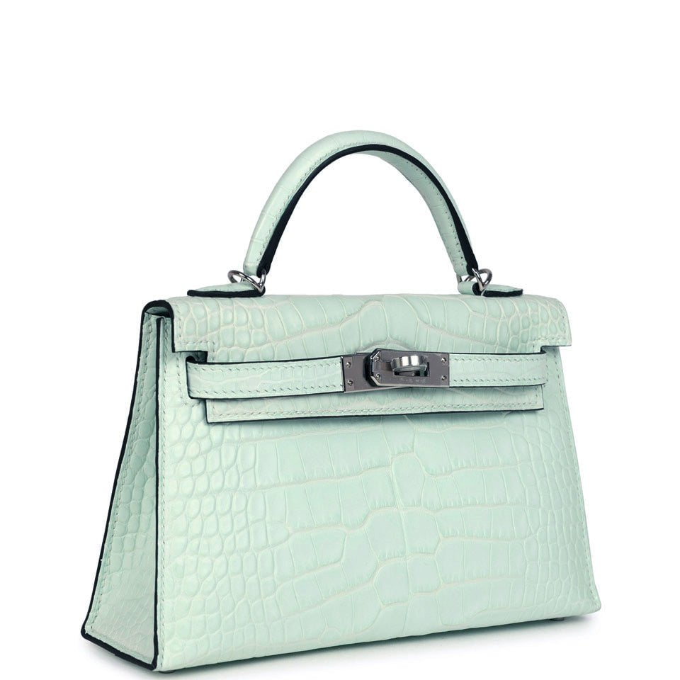 Hermes Kelly Sellier 20 Vert Peppermint Matte Alligator Palladium Hardware