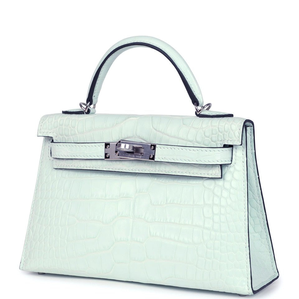 Hermes Kelly Sellier 20 Vert Peppermint Matte Alligator Palladium Hardware