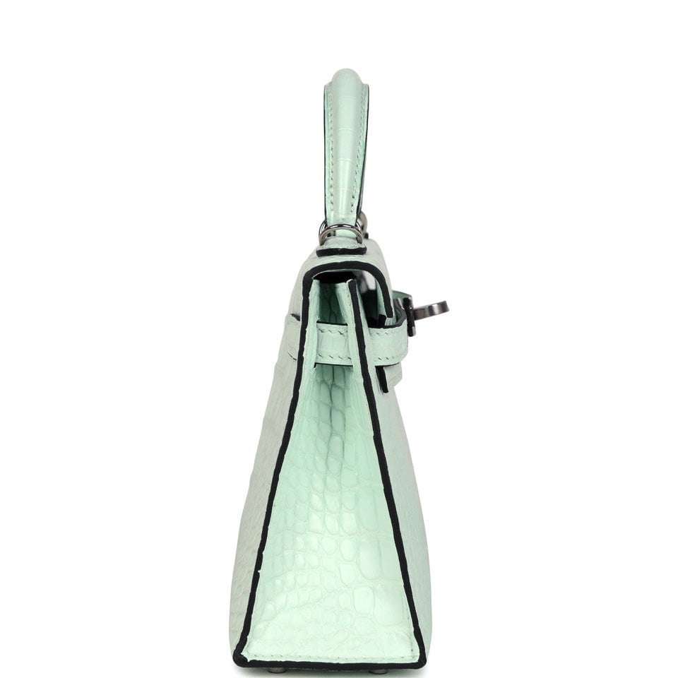 Hermes Kelly Sellier 20 Vert Peppermint Matte Alligator Palladium Hardware