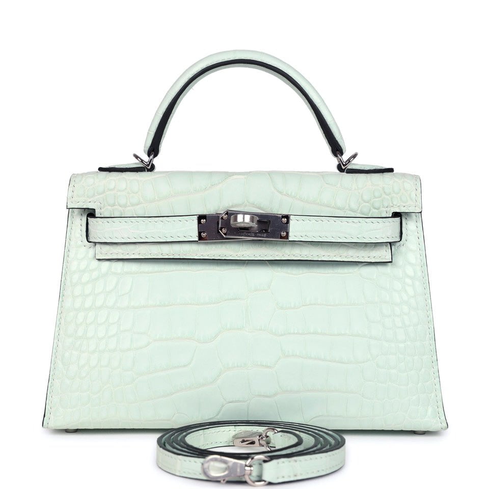 Hermes Kelly Sellier 20 Vert Peppermint Matte Alligator Palladium Hardware
