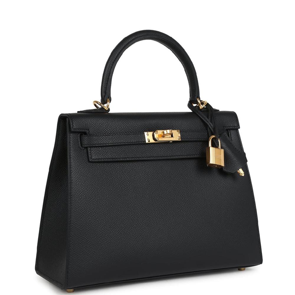 Hermes Kelly Sellier 25 Black Epsom Gold Hardware