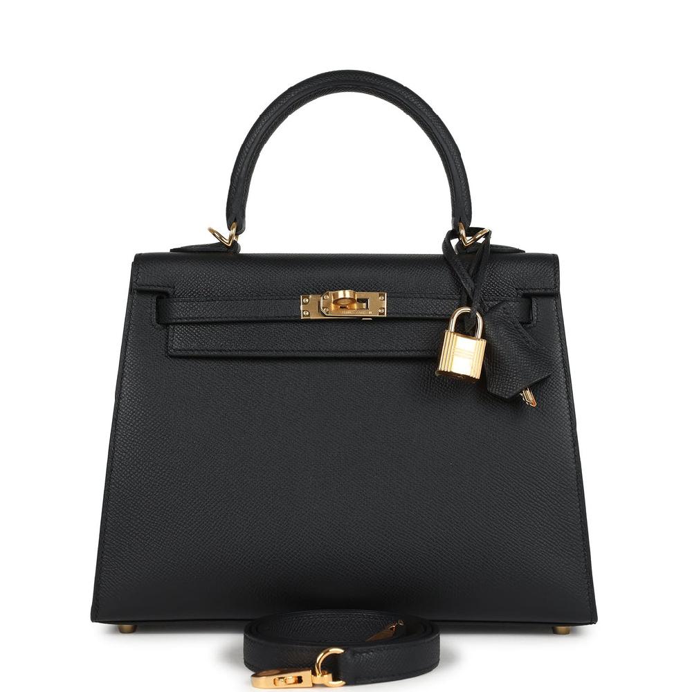 Hermes Kelly Sellier 25 Black Epsom Gold Hardware