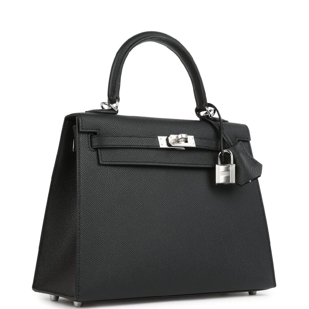 Hermes Kelly Sellier 25 Black Epsom Palladium Hardware