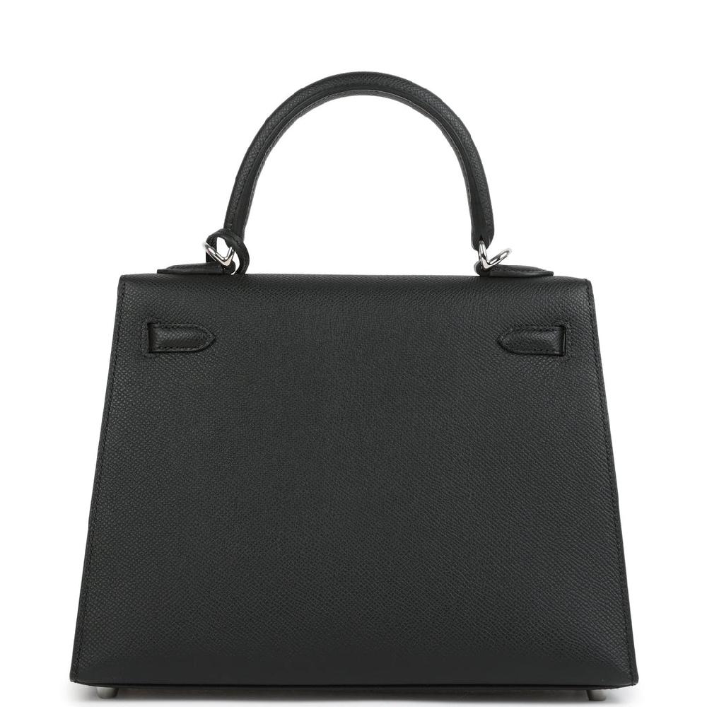 Hermes Kelly Sellier 25 Black Epsom Palladium Hardware