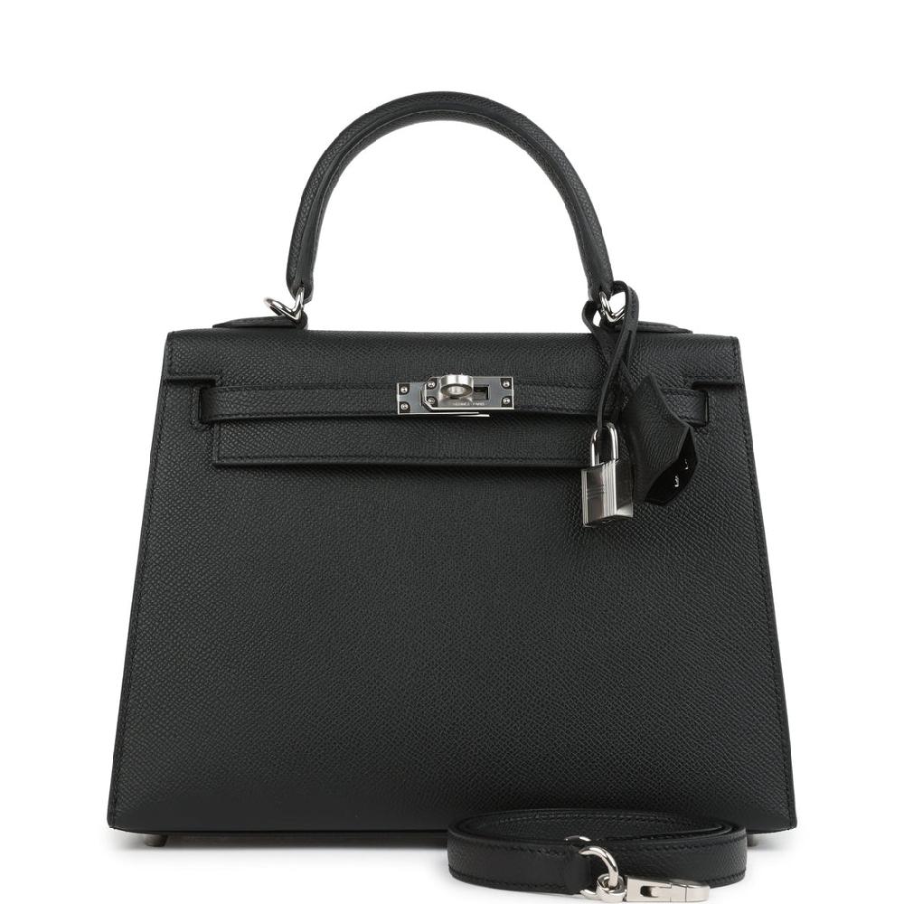 Hermes Kelly Sellier 25 Black Epsom Palladium Hardware