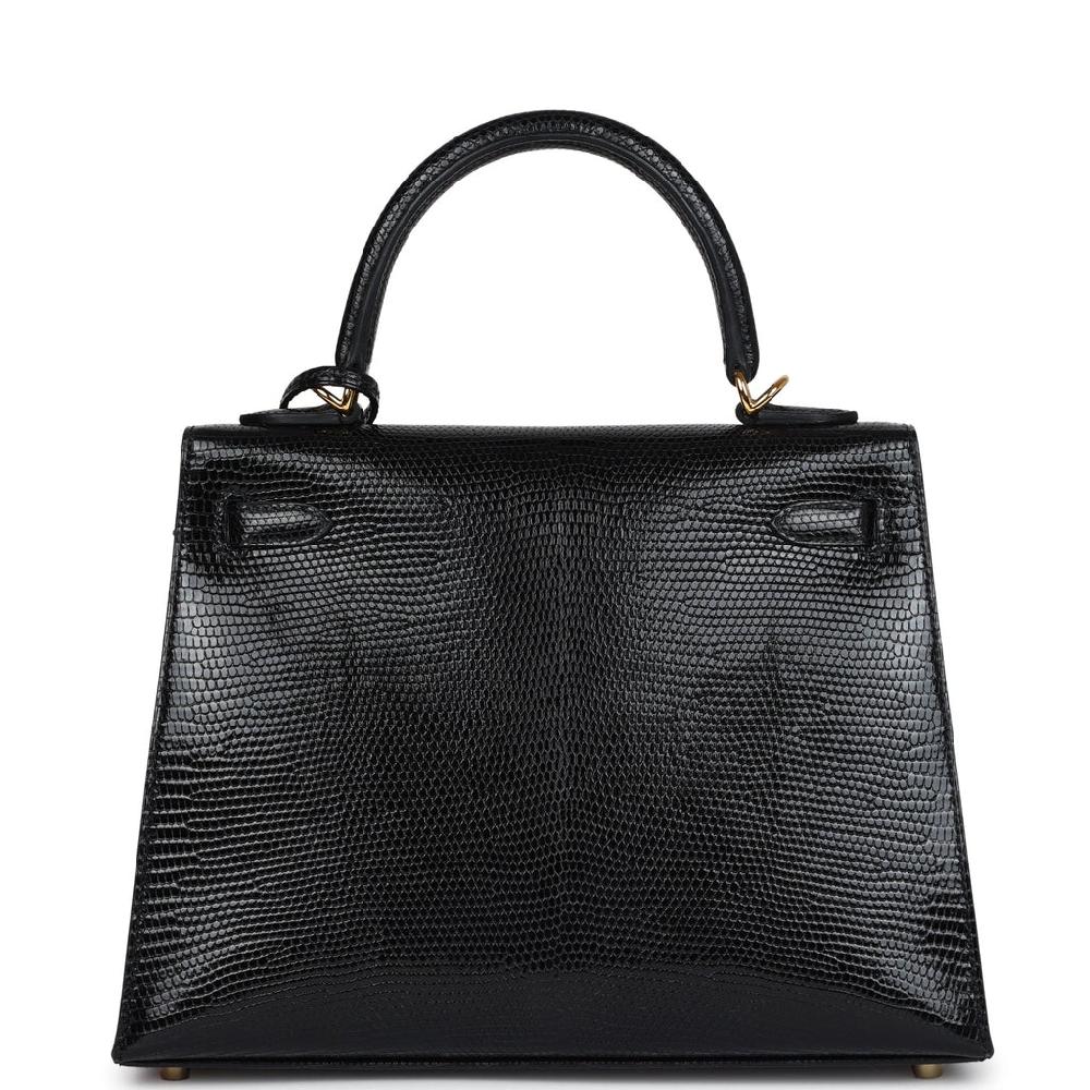 Hermes Kelly Sellier 25 Black Varanus Niloticus Lizard Gold Hardware