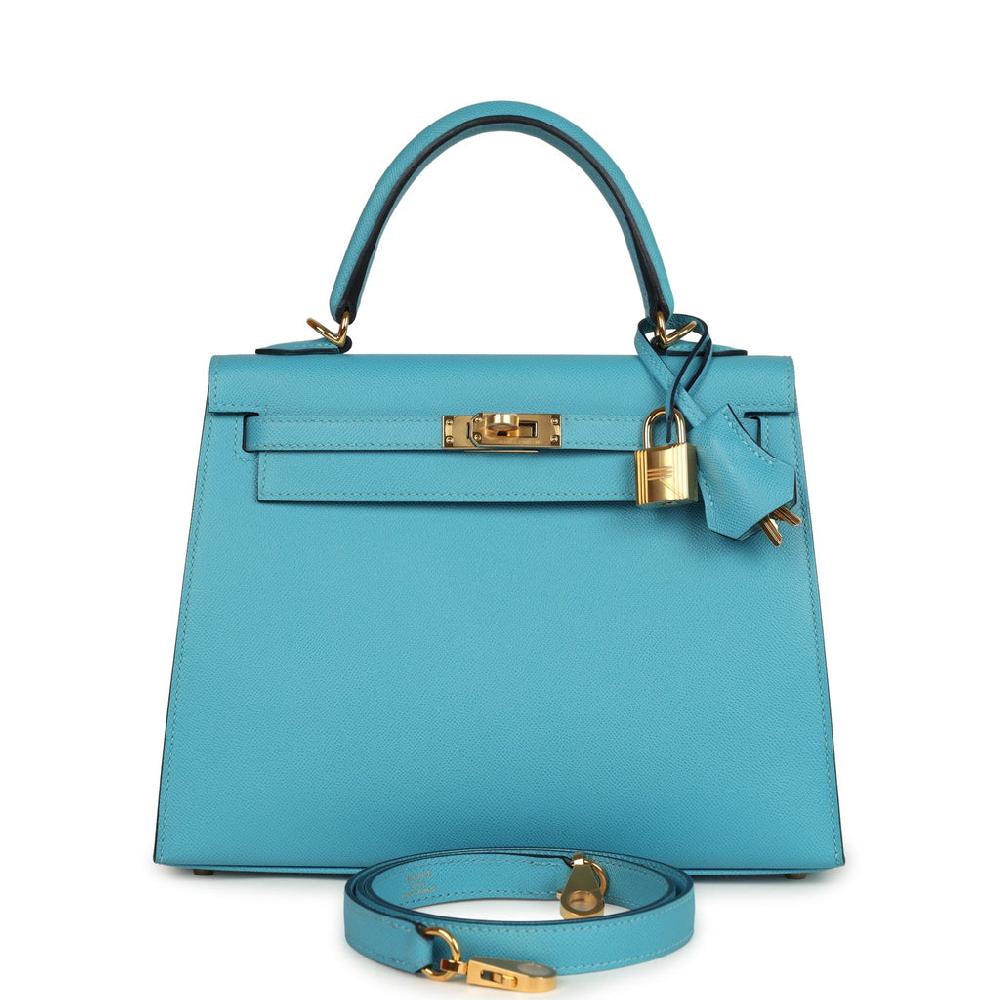 Hermes Kelly Sellier 25 Bleu Du Nord Madame Palladium Hardware