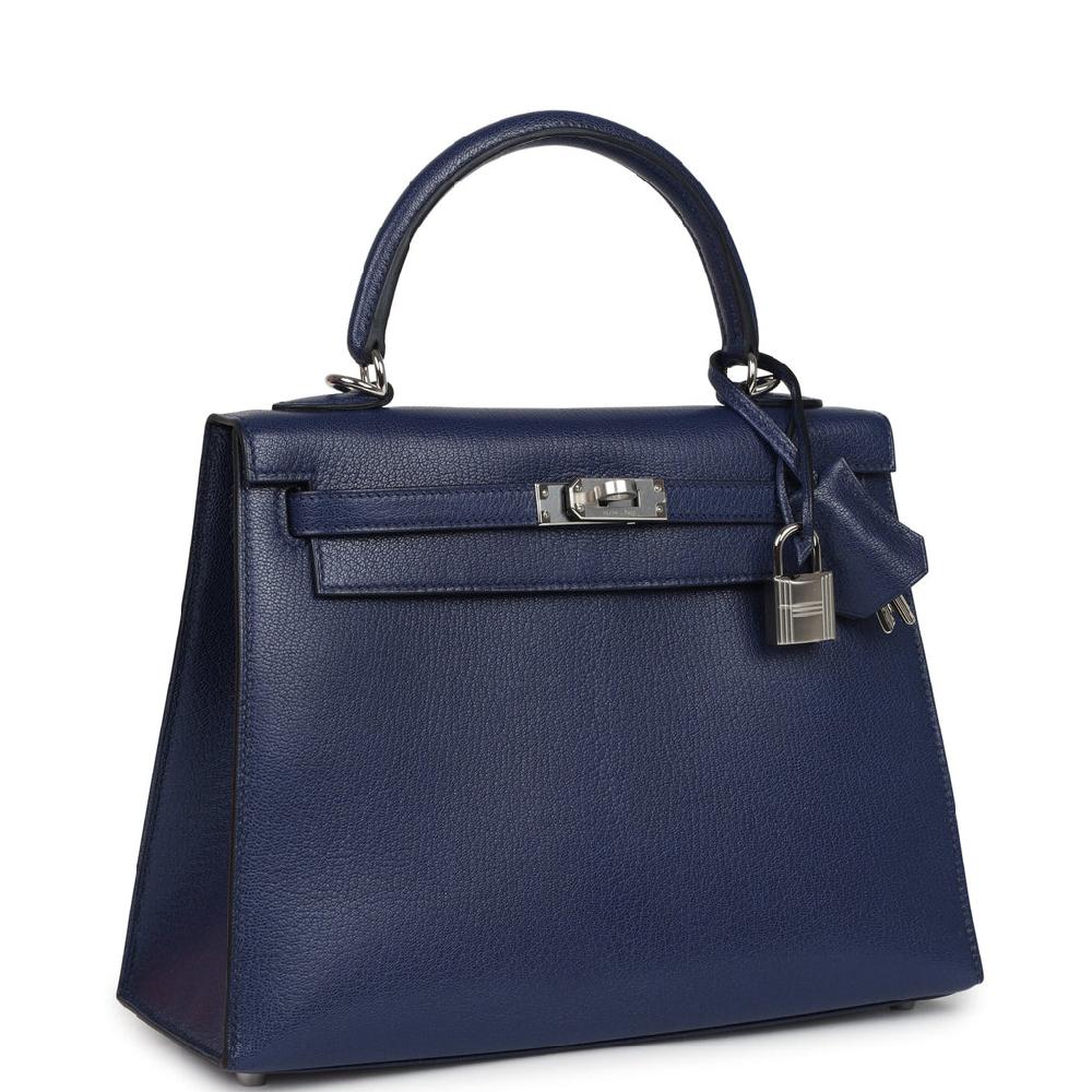 Hermes Kelly Sellier 25 Bleu Saphir Chevre Chamkila Palladium Hardware