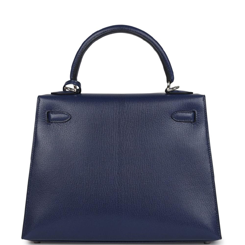 Hermes Kelly Sellier 25 Bleu Saphir Chevre Chamkila Palladium Hardware