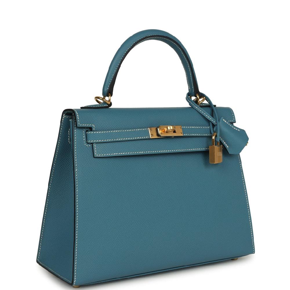 Hermes Kelly Sellier 25 Blue Jean Epsom Gold Hardware