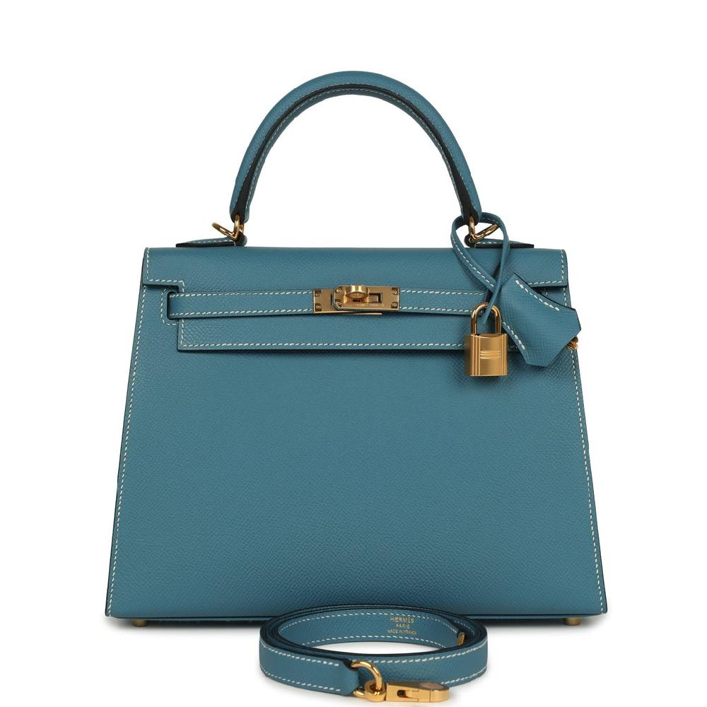 Hermes Kelly Sellier 25 Blue Jean Epsom Gold Hardware