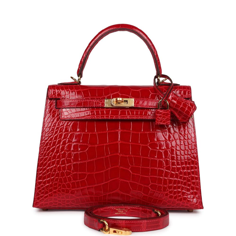 Hermes Kelly Sellier 25 Braise Shiny Alligator Mississippiensis Gold Hardware