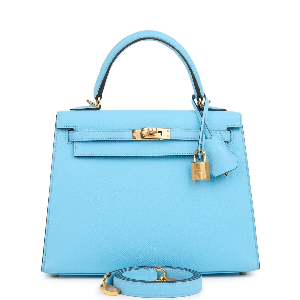Hermes Kelly Sellier 25 Celeste Epsom Gold Hardware